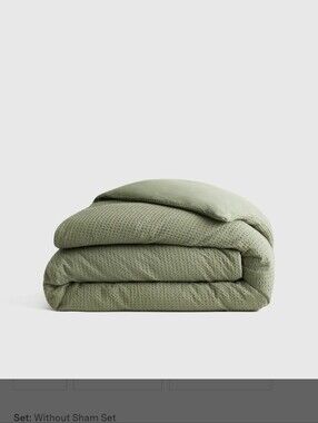 New Quince QUEEN 100% Organic Cotton Luxe Honeycomb Duvet Cover Olive Green